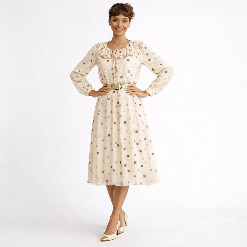 Vintage 70s French Made Georgette Shirtwaist Dress